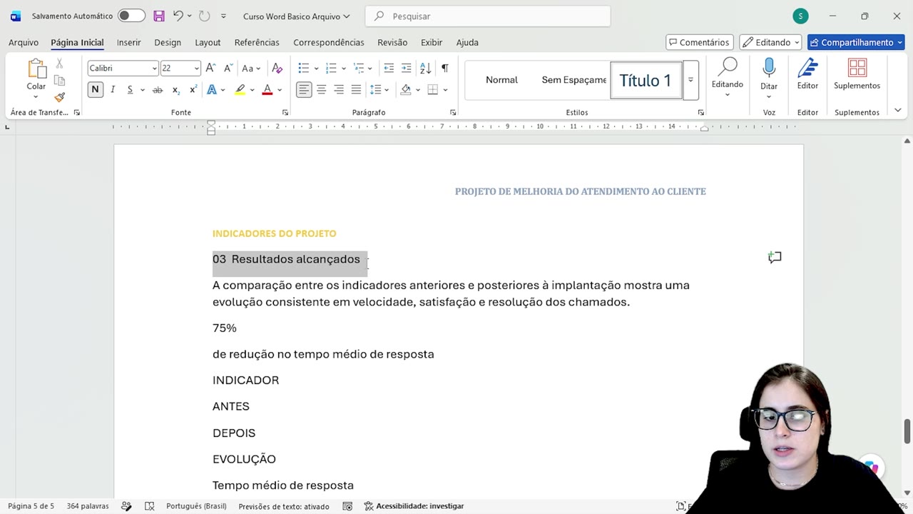 Título 'Resultados Alcançados' formatado com pincel de formatação.
