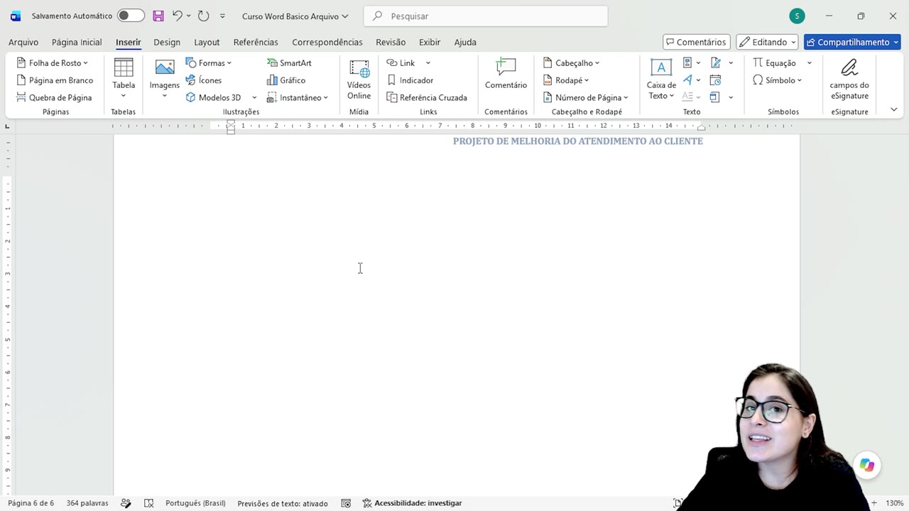 Documento Word mostrando nova página em branco após quebra de página.