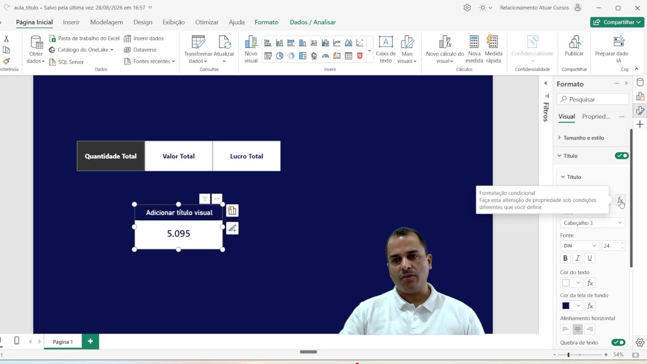 Painel de formatação do Power BI com o botão fx destacado para título.