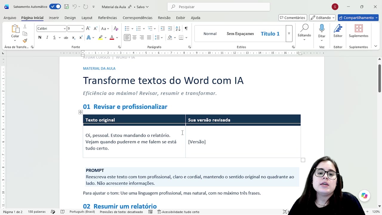 Texto original selecionado no Word para revisão.