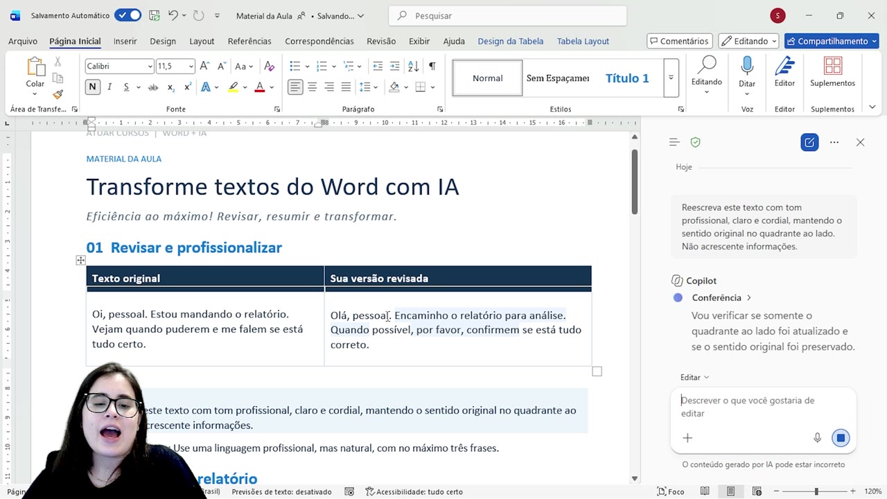 Tela do Word mostrando versão original e revisada lado a lado.