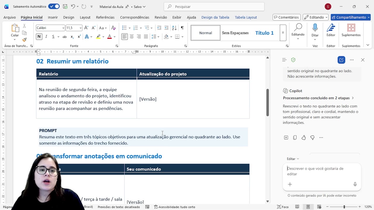 Trecho do relatório selecionado na tela do Word.