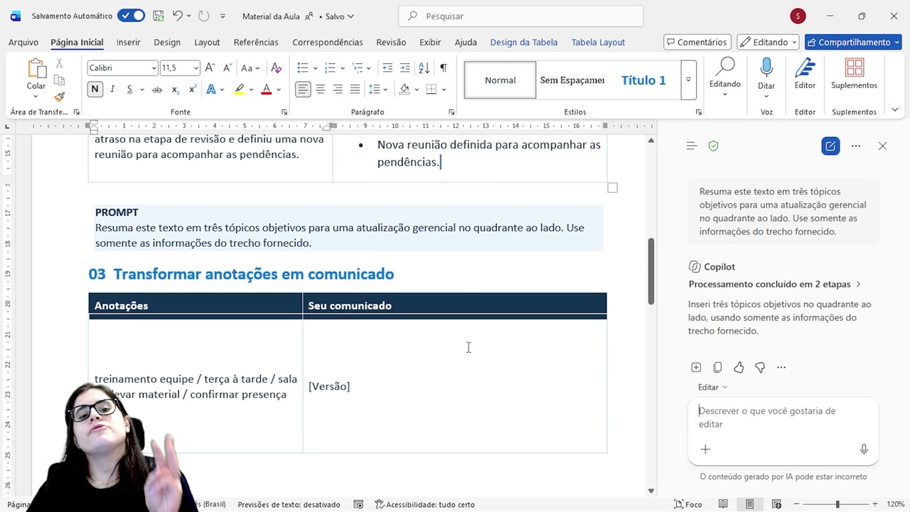 Word com anotações informais selecionadas para transformação.
